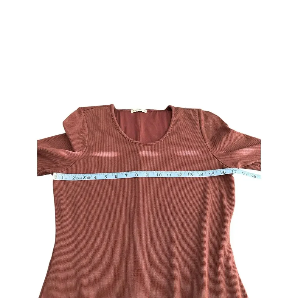 Marine Layer Brown Scoop Neck Short Sleeve Casual Ribbed Lexi Midi Dress Size XL